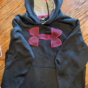 Under Armour Black Hoodie with dark pink UA symbol